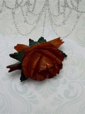 Vintage Bakelite Rose Brooch in Amber and Green #cz710